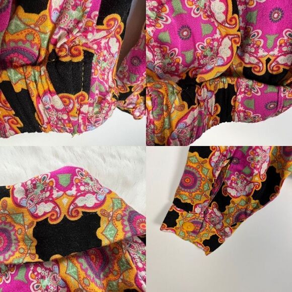 Haute Hippie Long Sleeve Collared Blouse Top Colorful Psychedelic Pattern size S - Picture 9 of 11
